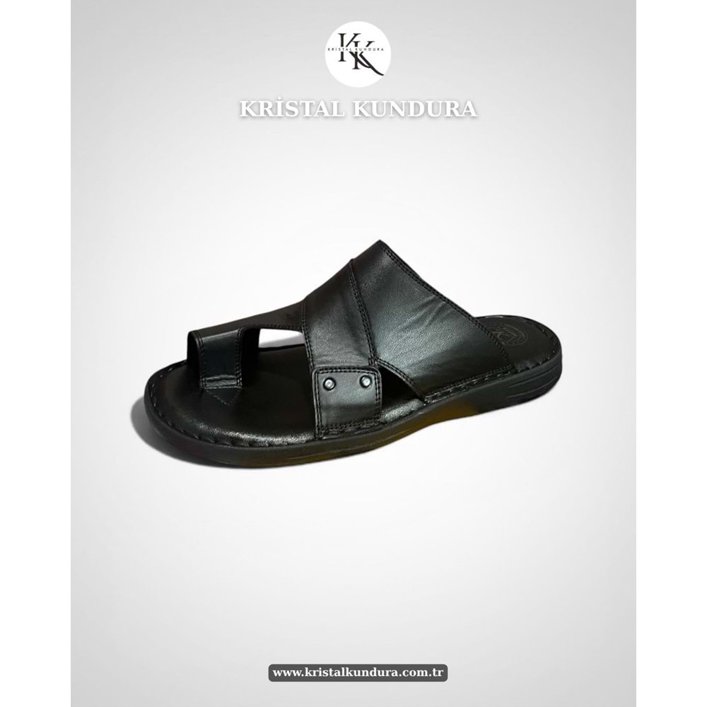 Kristal Kr.334 Tam Ortopedik Hakiki Deri Yumuşak Tabanlı Erkek Terlik - Siyah - 41