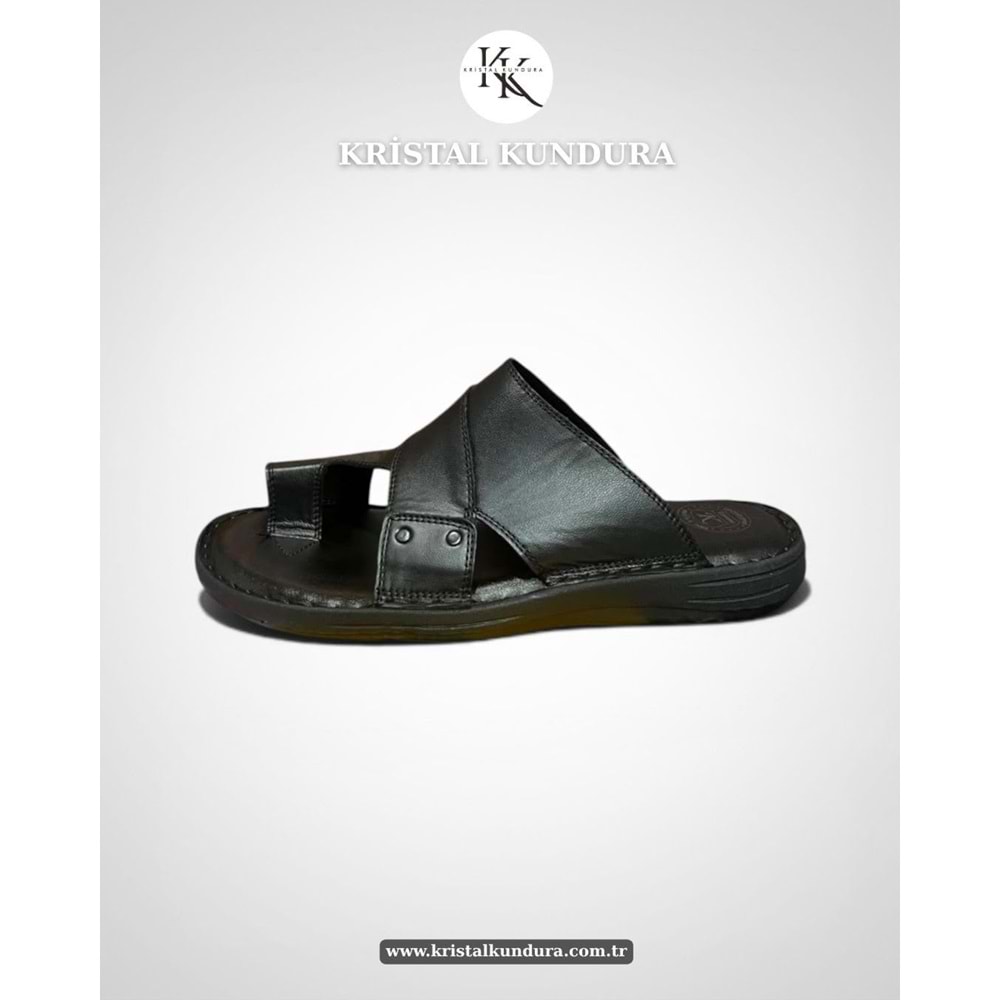Kristal Kr.334 Tam Ortopedik Hakiki Deri Yumuşak Tabanlı Erkek Terlik - Siyah - 41