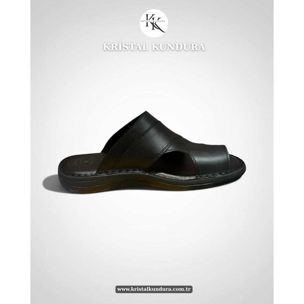 Kristal Kr.334 Tam Ortopedik Hakiki Deri Yumuşak Tabanlı Erkek Terlik - Siyah - 41