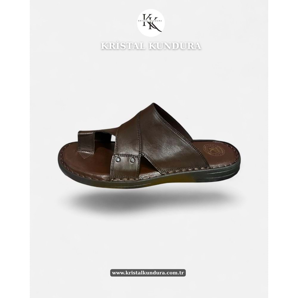 Kristal Kr.334 Tam Ortopedik Hakiki Deri Yumuşak Tabanlı Erkek Terlik - Kahverengi - 41