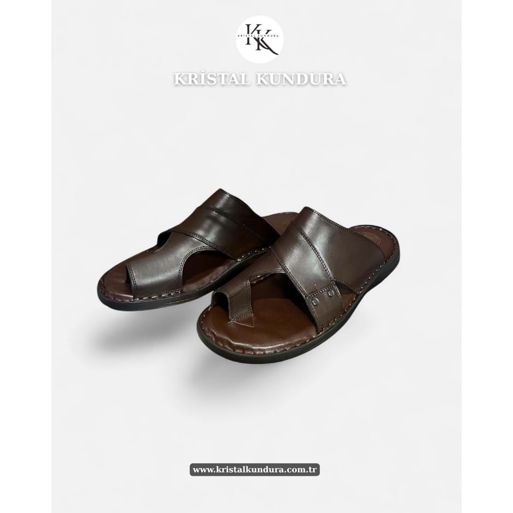 Kristal Kr.334 Tam Ortopedik Hakiki Deri Yumuşak Tabanlı Erkek Terlik - Kahverengi - 41