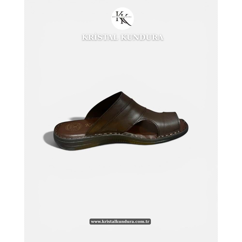 Kristal Kr.334 Tam Ortopedik Hakiki Deri Yumuşak Tabanlı Erkek Terlik - Kahverengi - 41