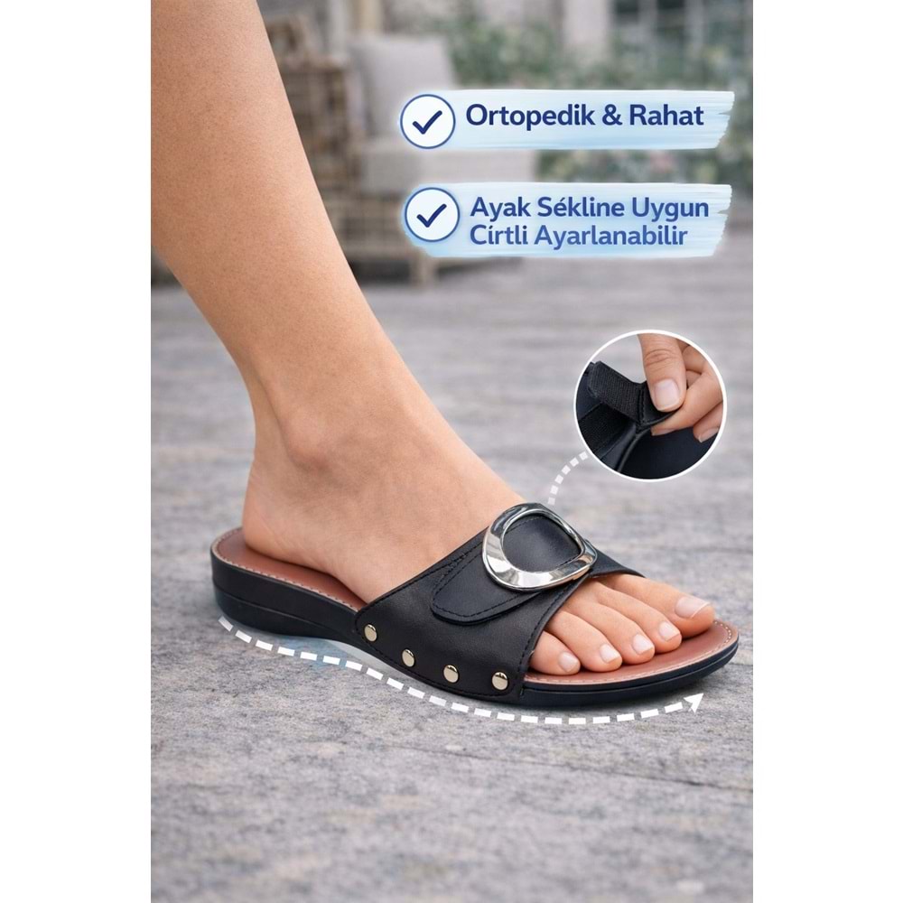Carla Verde Tam Ortopedik Tokalı Kadın Terlik - Carla Verde - MN0105.50 - Siyah - 40