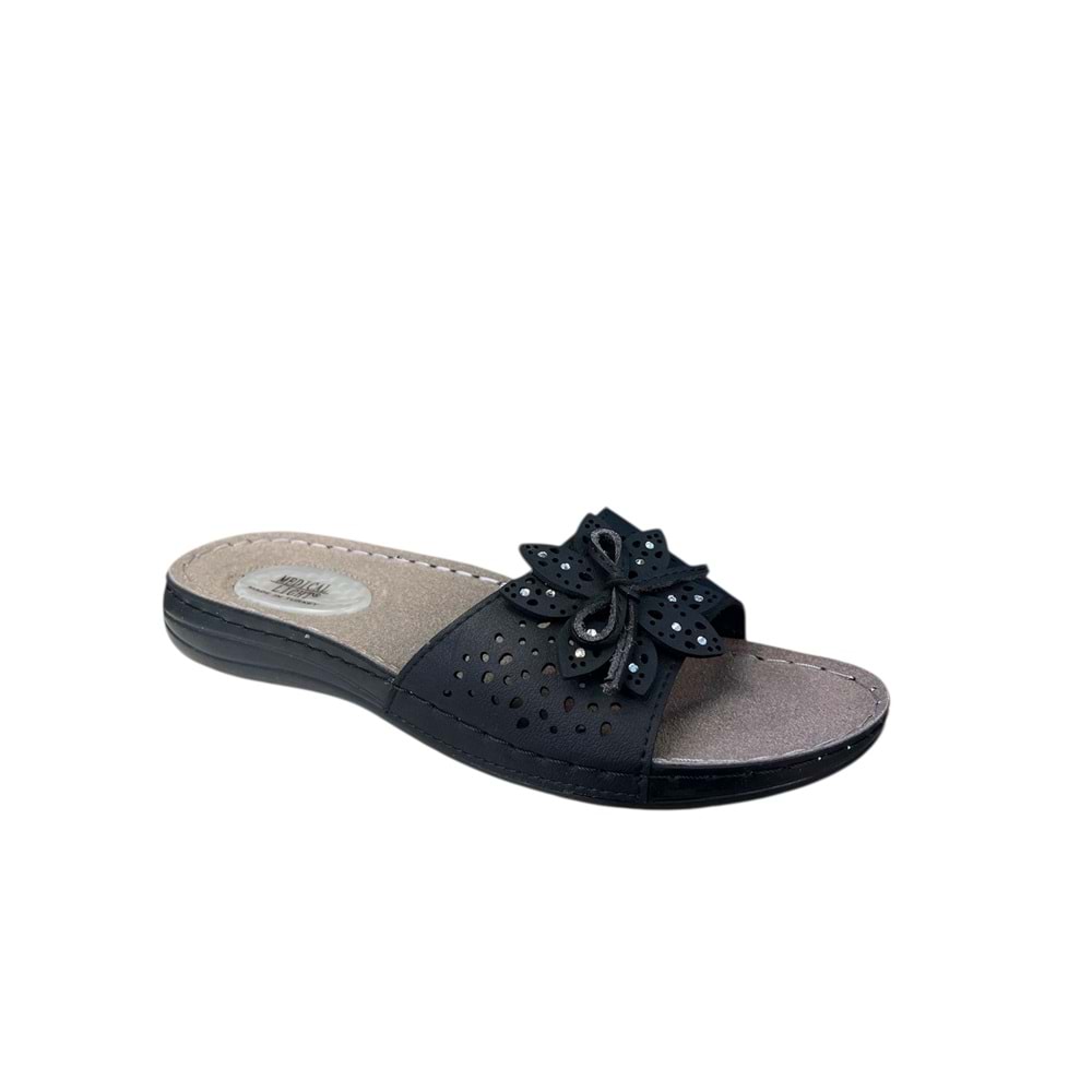 Carla Verde Tam Ortopedik Çiçekli Jelli Kadın Terlik - Carla Verde - 5780.50 - Siyah - 36