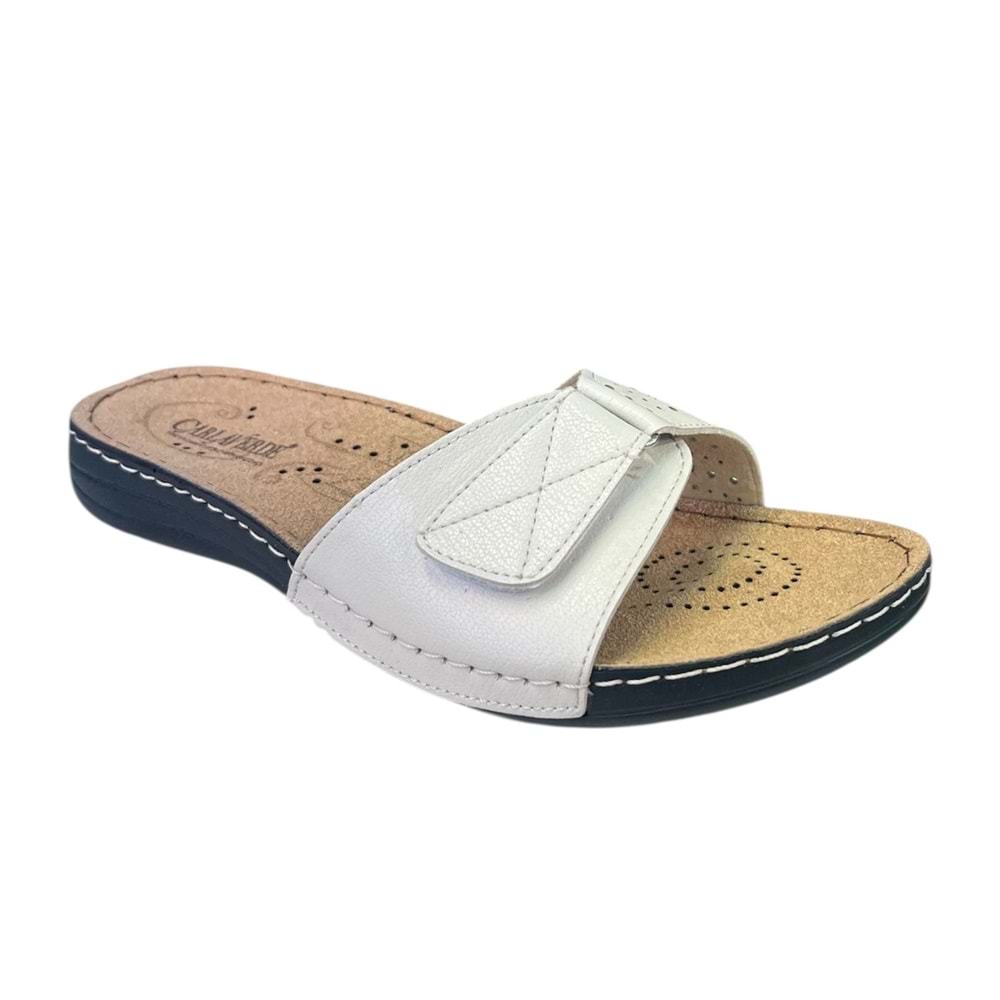 Carla Verde Tam Ortopedik Cırtlı Kadın Terlik - Carla Verde - 5755.56 - Bej - 40