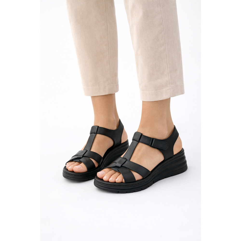 Kristal İrm.14 Kadın Deri Sandalet Anatomik Taban Rahat Kalıp Yazlık Günlük Kullanım - Kristal - İrm.14 - Siyah - 36
