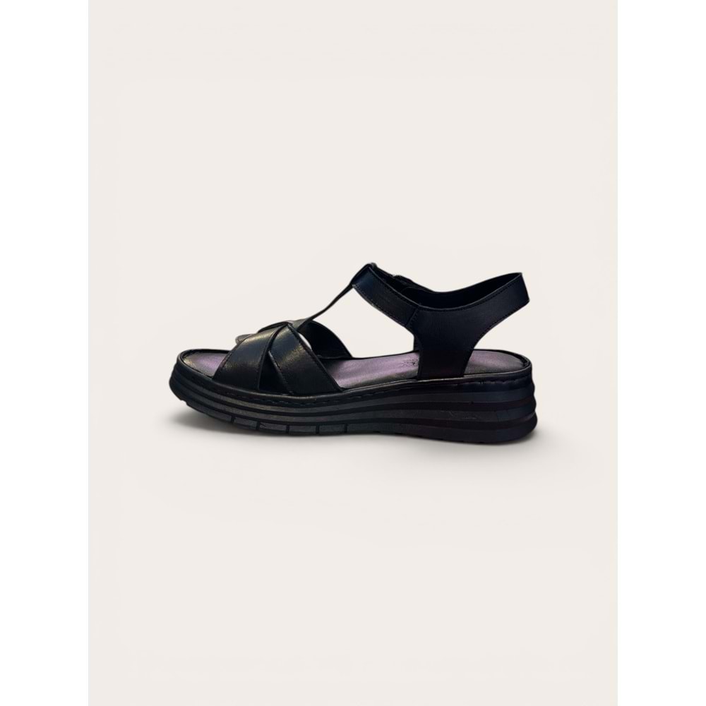 Kristal İrm.14 Kadın Deri Sandalet Anatomik Taban Rahat Kalıp Yazlık Günlük Kullanım - Kristal - İrm.14 - Siyah - 36