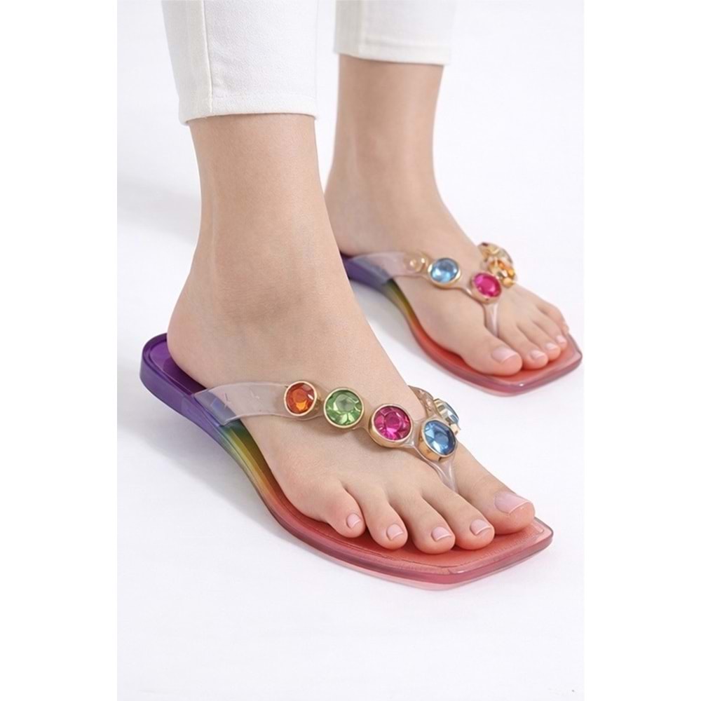 Kristal En-J9001 Kadın Yazlık Parmak Arası Terlik Kaymaz Taban Plaj Havuz Deniz Terliği - Kristal - En-J9001 - Gökkuşağı - 36