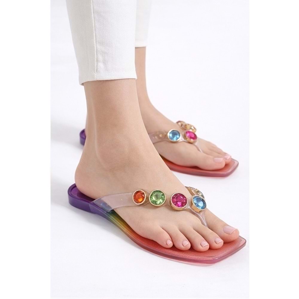 Kristal En-J9001 Kadın Yazlık Parmak Arası Terlik Kaymaz Taban Plaj Havuz Deniz Terliği - Kristal - En-J9001 - Gökkuşağı - 36