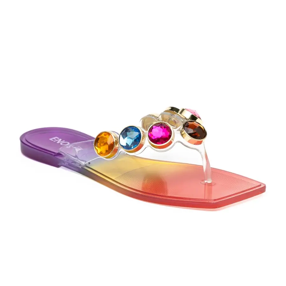 Kristal En-J9001 Kadın Yazlık Parmak Arası Terlik Kaymaz Taban Plaj Havuz Deniz Terliği - Kristal - En-J9001 - Gökkuşağı - 36