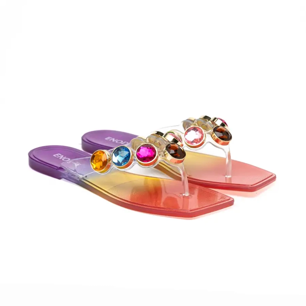Kristal En-J9001 Kadın Yazlık Parmak Arası Terlik Kaymaz Taban Plaj Havuz Deniz Terliği - Kristal - En-J9001 - Gökkuşağı - 36
