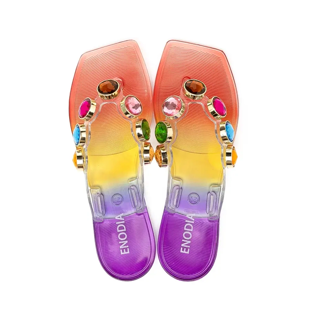 Kristal En-J9001 Kadın Yazlık Parmak Arası Terlik Kaymaz Taban Plaj Havuz Deniz Terliği - Kristal - En-J9001 - Gökkuşağı - 36
