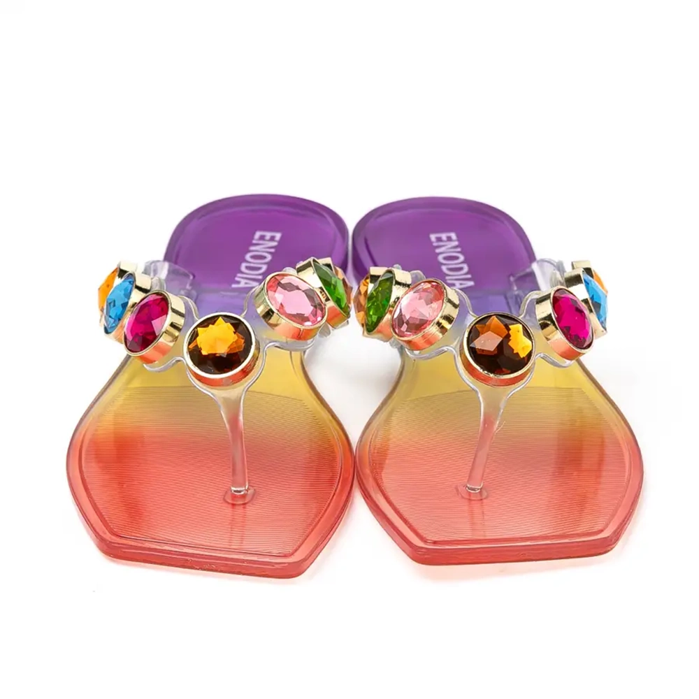 Kristal En-J9001 Kadın Yazlık Parmak Arası Terlik Kaymaz Taban Plaj Havuz Deniz Terliği - Kristal - En-J9001 - Gökkuşağı - 36