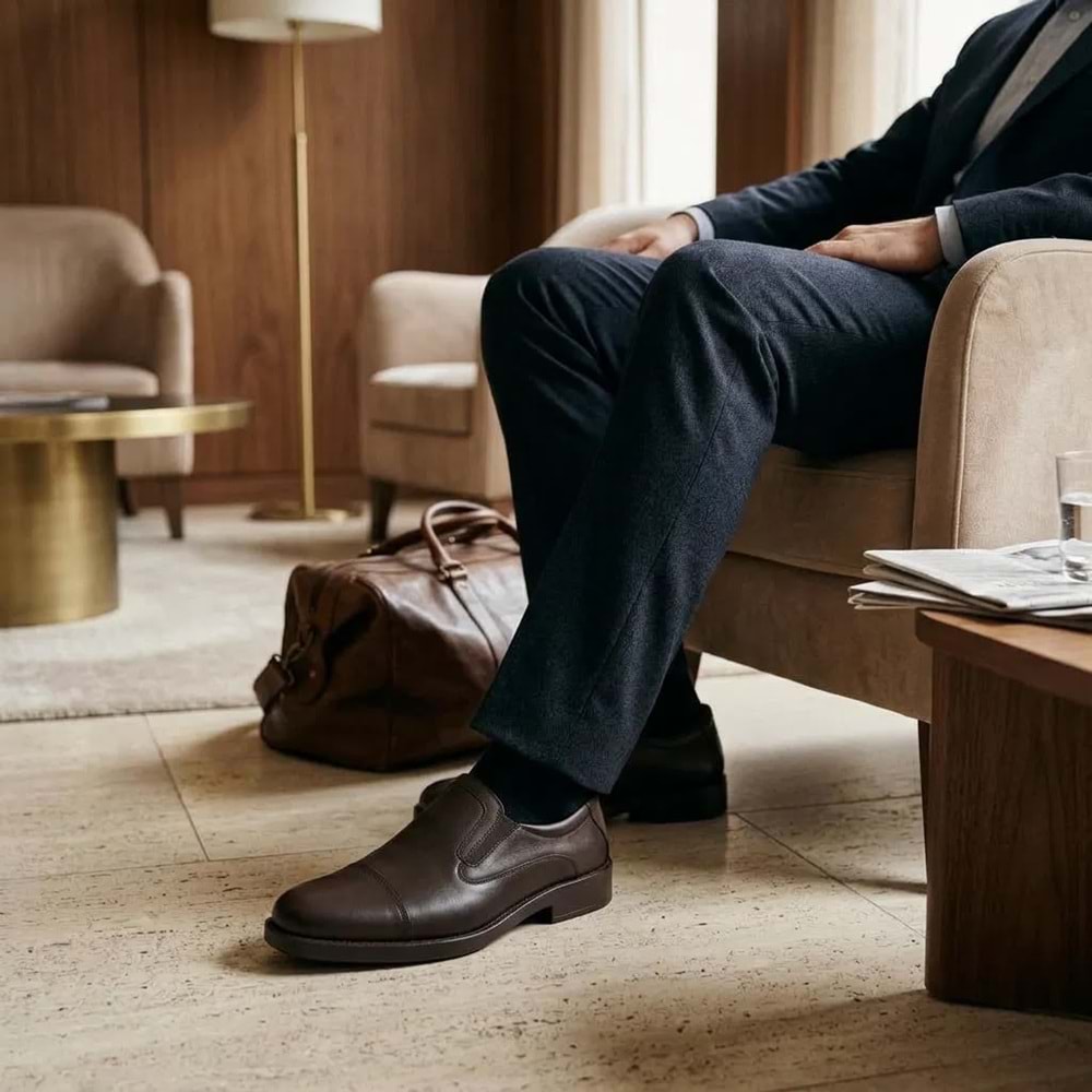 Kristal Dim.29202 Tam Ortopedik Geniş Kalıp Deri Ayakkabı - Kahverengi - 40