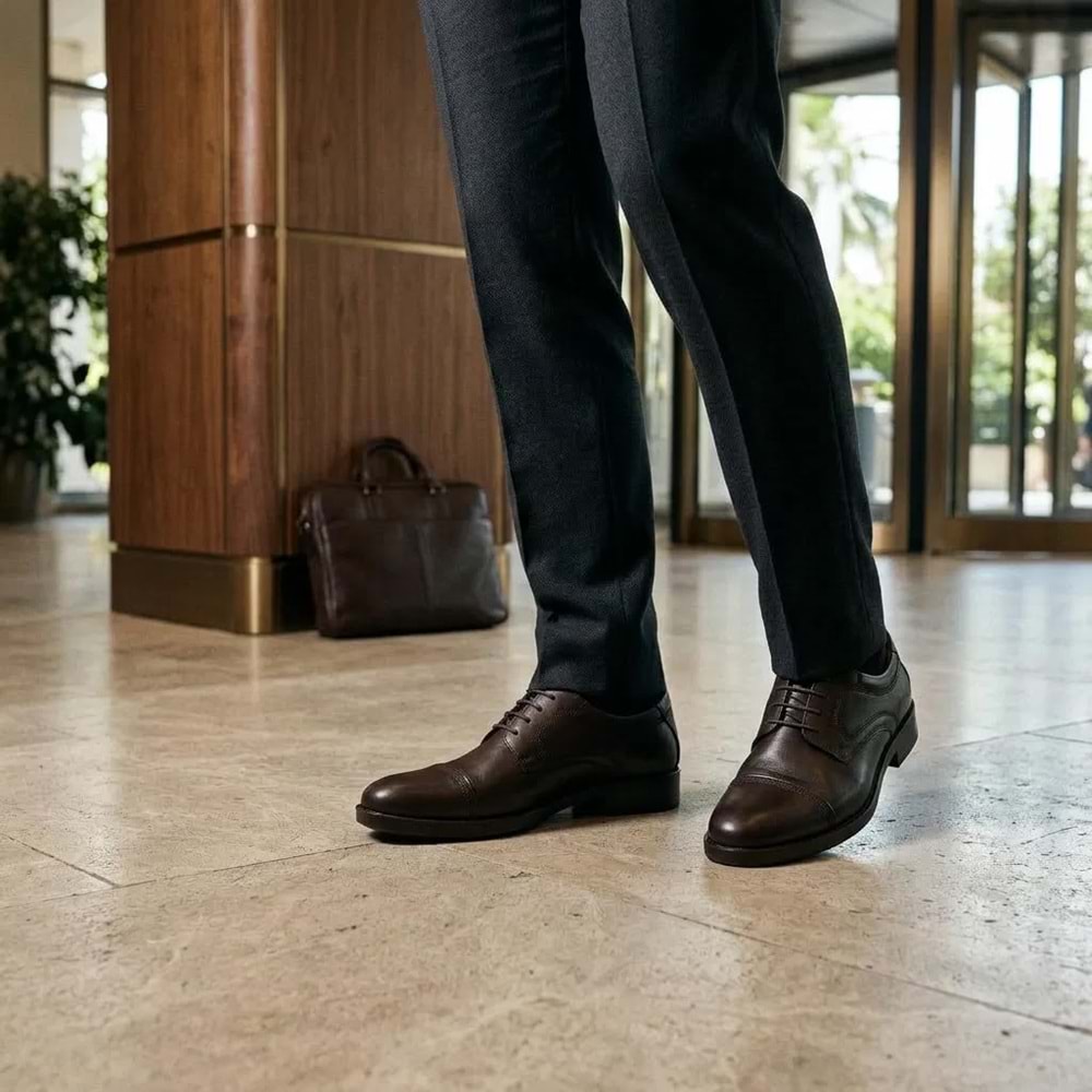 Kristal Dim.28320 Tam Ortopedik Geniş Kalıp Bağcıklı Deri Erkek Ayakkabı - Kahverengi - 40