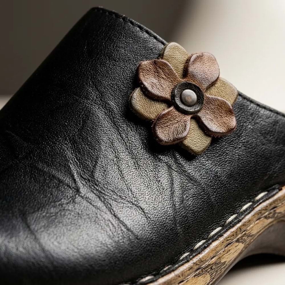 Bio.1178 Önü Kapalı Hakiki Deri Topuklu Kadın Terlik - Kristal - Bio.1178 - Siyah - 36