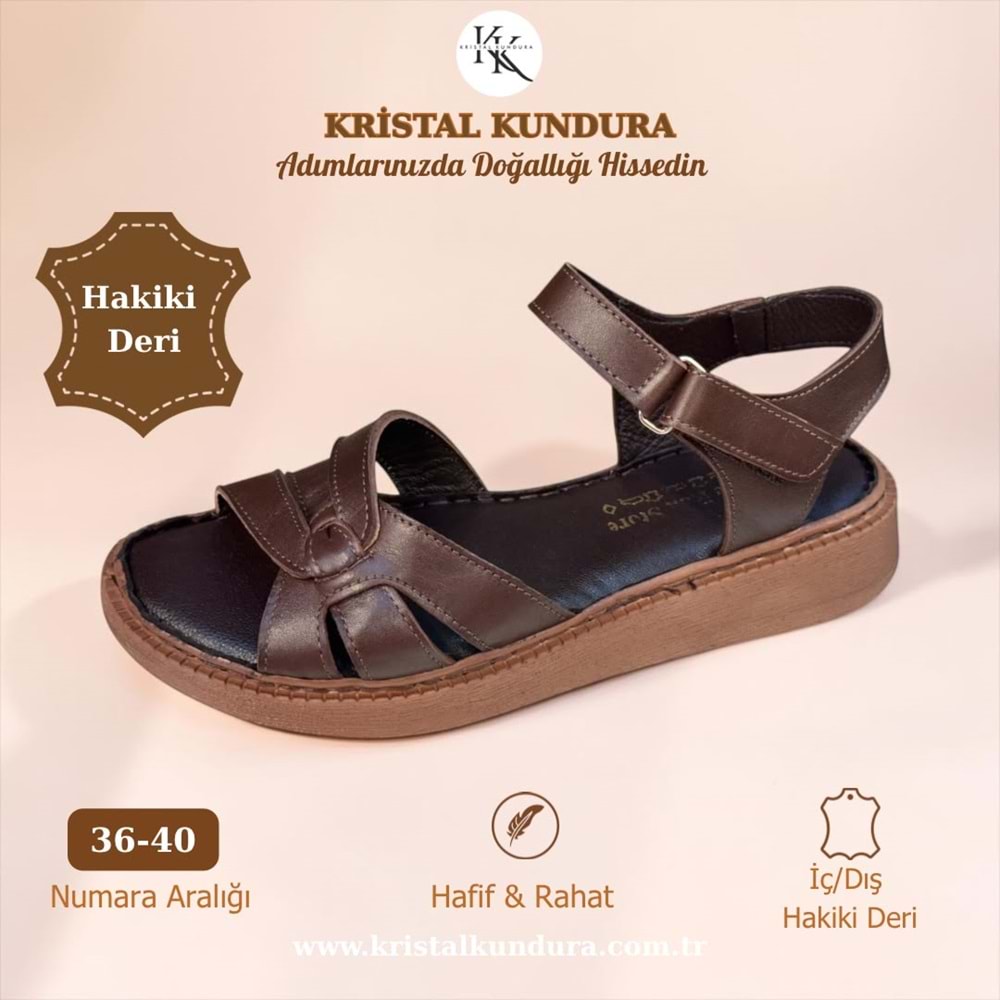 Kristal Mtf.11 Tam Ortopedik Hakiki Deri Kadın Sandalet - Kahverengi - 36