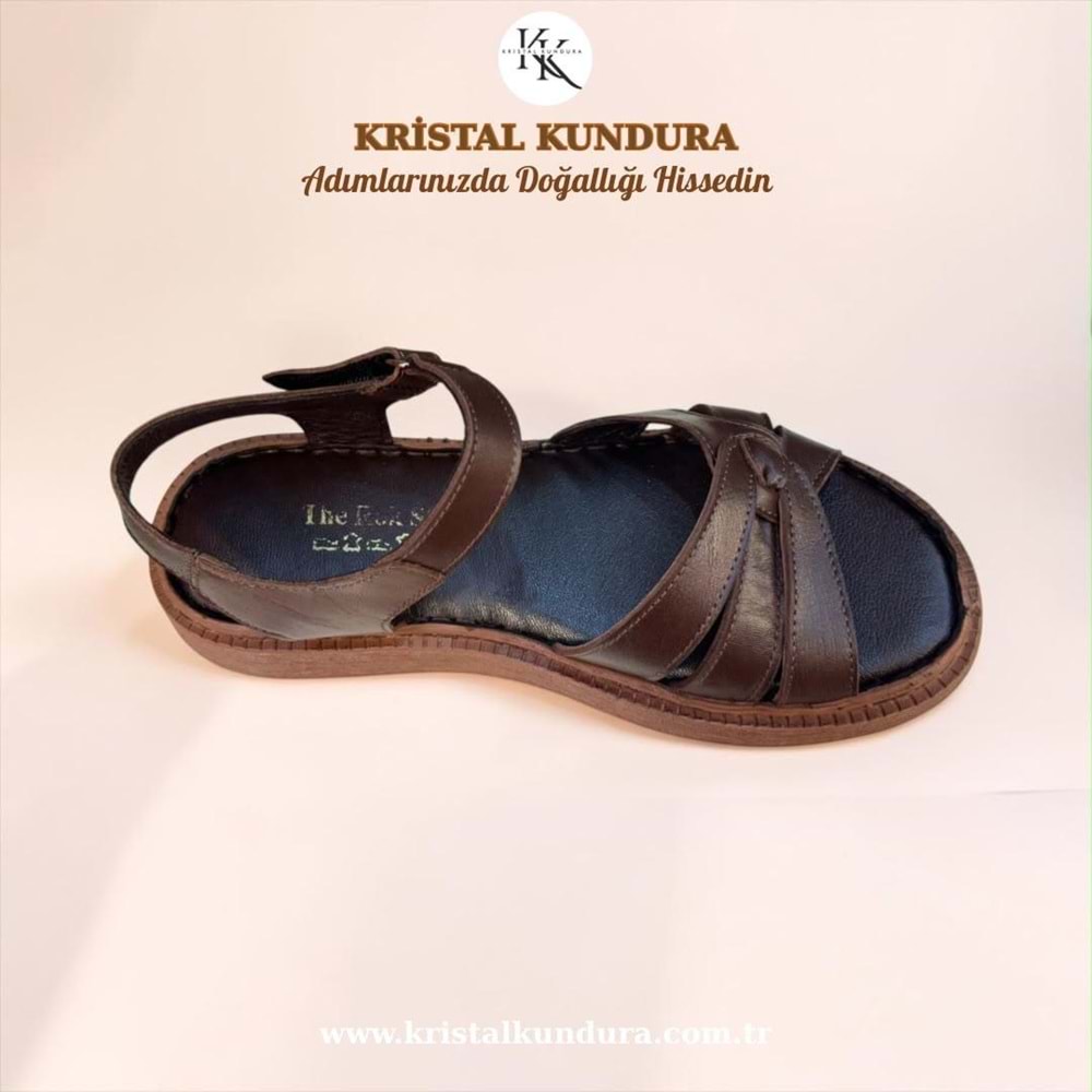 Kristal Mtf.11 Tam Ortopedik Hakiki Deri Kadın Sandalet - Kahverengi - 36