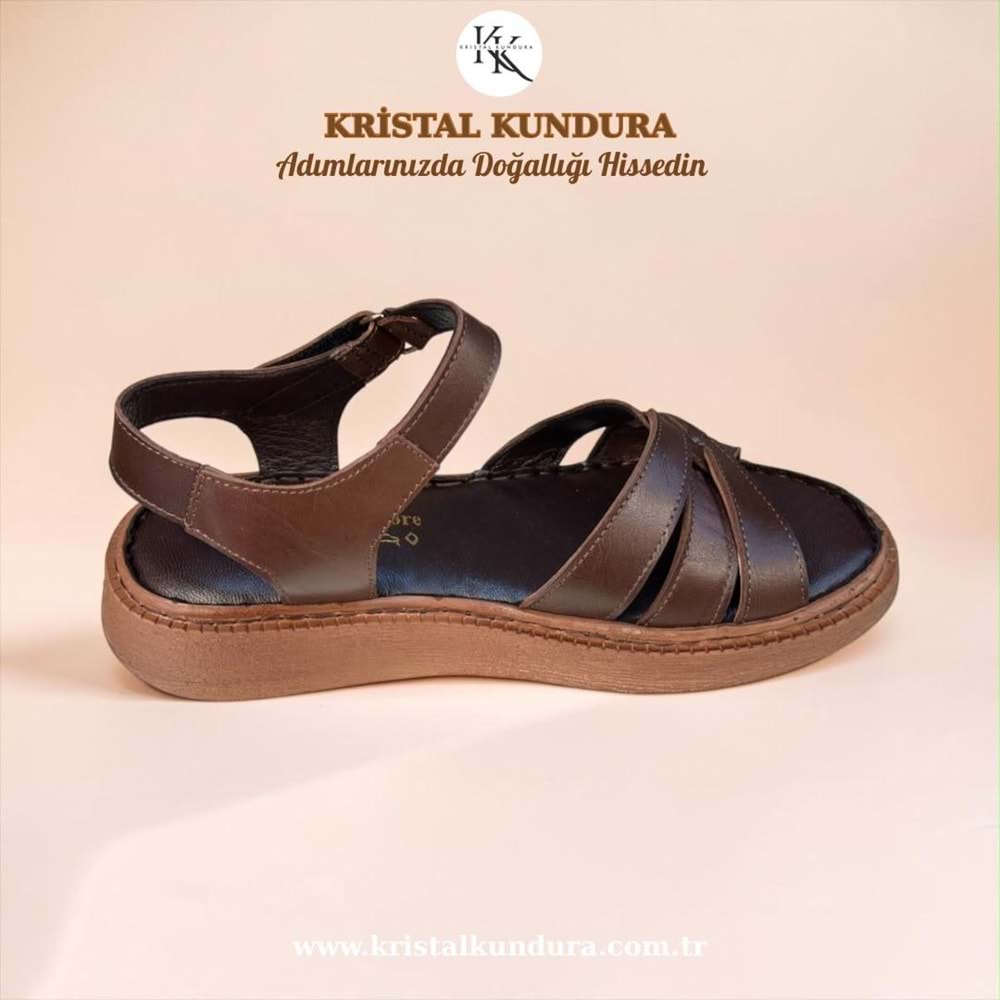 Kristal Mtf.11 Tam Ortopedik Hakiki Deri Kadın Sandalet - Kahverengi - 36