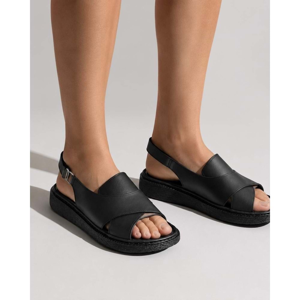 Kristal Mtf.12 Tam Ortopedik Hakiki Deri Kadın Sandalet - Siyah - 37