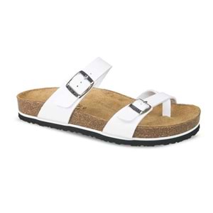 Ceyo 9910-Z34 Tek Parmak Geçmeli Hakiki Deri Tam Ortopedik Kadın Terlik - Beyaz - 40