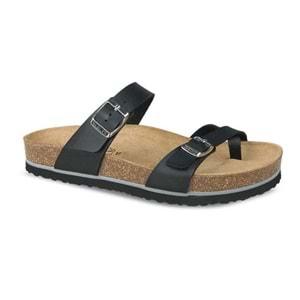 Ceyo 9910-Z34 Tek Parmak Geçmeli Hakiki Deri Tam Ortopedik Kadın Terlik - Siyah - 40