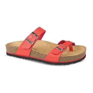 Ceyo 9910-Z34 Tek Parmak Geçmeli Hakiki Deri Tam Ortopedik Kadın Terlik - Kırmızı - 40