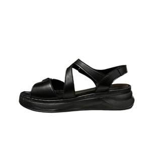 Kristal Kr.35 Anatomik Taban İçi Dışı Hakiki Deri Kalın Tabanlı Kadın Sandalet - Siyah - 40