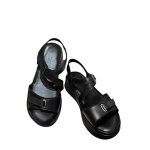 Kristal Kr.35 Anatomik Taban İçi Dışı Hakiki Deri Kalın Tabanlı Kadın Sandalet - Siyah - 40