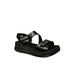 Kristal Kr.35 Anatomik Taban İçi Dışı Hakiki Deri Kalın Tabanlı Kadın Sandalet - Siyah - 40