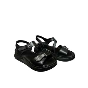 Kristal Kr.35 Anatomik Taban İçi Dışı Hakiki Deri Kalın Tabanlı Kadın Sandalet - Siyah - 40