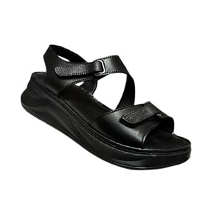 Kristal Kr.35 Anatomik Taban İçi Dışı Hakiki Deri Kalın Tabanlı Kadın Sandalet - Siyah - 40