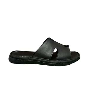Kristal Kr. 92 Anatomik Taban İçi Dışı Hakiki Deri Hermes Erkek Terlik - Siyah - 40