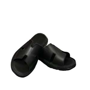 Kristal Kr. 92 Anatomik Taban İçi Dışı Hakiki Deri Hermes Erkek Terlik - Siyah - 40