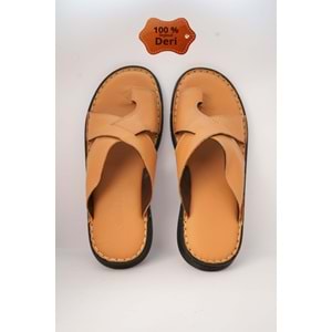 Kristal kr.93 Anatomik Taban İçi Dışı Hakiki Deri Tek Parmak Erkek Terlik - Taba - 42