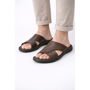 Kristal Kr.98 Anatomik Taban Hakiki Deri Erkek Terlik - Kahverengi - 40