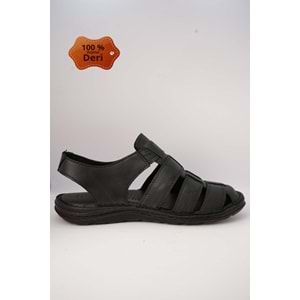 Kristal Kr.99 Anatomik Taban Önü Kapalı Hakiki Deri Erkek Sandalet - Siyah - 40
