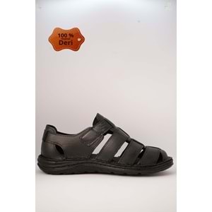 Kristal Kr.100 Anatomik Taban Önü Kapalı Hakiki Deri Erkek Sandalet - Siyah - 40