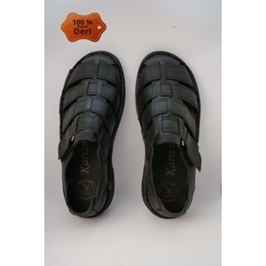 Kristal Kr.100 Anatomik Taban Önü Kapalı Hakiki Deri Erkek Sandalet - Siyah - 40