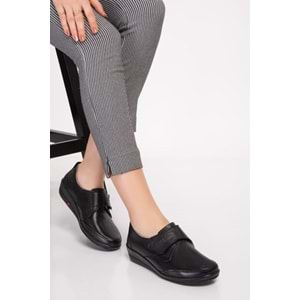 Dia 003 Diyabetik Şeker Hastaları İçin İçi Dışı Hakiki Deri Kadın Ayakkabı - 003 - Siyah - 40