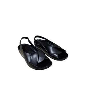 Hakiki Deri Kadın Sandalet Kr.04 - Siyah - 39