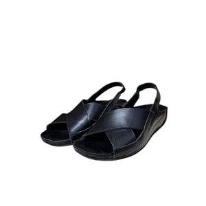 Hakiki Deri Kadın Sandalet Kr.06 - Siyah - 37