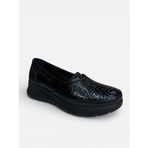 Kristal Bio.1044 Tam Ortopedik İçi Dışı Hakiki Deri Rugan Şık Kadın Ayakkabısı - Siyah - 38