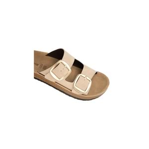 Muya Eterei Tam Ortopedik Çift Bantlı Kadın Terlik - Krem - 40