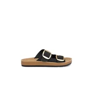 Muya Eterei Tam Ortopedik Çift Bantlı Kadın Terlik - Siyah - 40