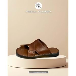 Kristal Kr.334 Tam Ortopedik Hakiki Deri Yumuşak Tabanlı Erkek Terlik - Taba - 41