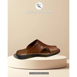 Kristal Kr.334 Tam Ortopedik Hakiki Deri Yumuşak Tabanlı Erkek Terlik - Taba - 41