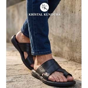 Kristal Kr.334 Tam Ortopedik Hakiki Deri Yumuşak Tabanlı Erkek Terlik - Siyah - 41