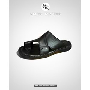 Kristal Kr.334 Tam Ortopedik Hakiki Deri Yumuşak Tabanlı Erkek Terlik - Siyah - 41