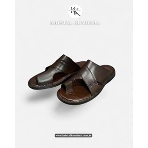 Kristal Kr.334 Tam Ortopedik Hakiki Deri Yumuşak Tabanlı Erkek Terlik - Kahverengi - 41